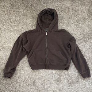 YoungLA Cropped Taupe Zip-Up Hoodie